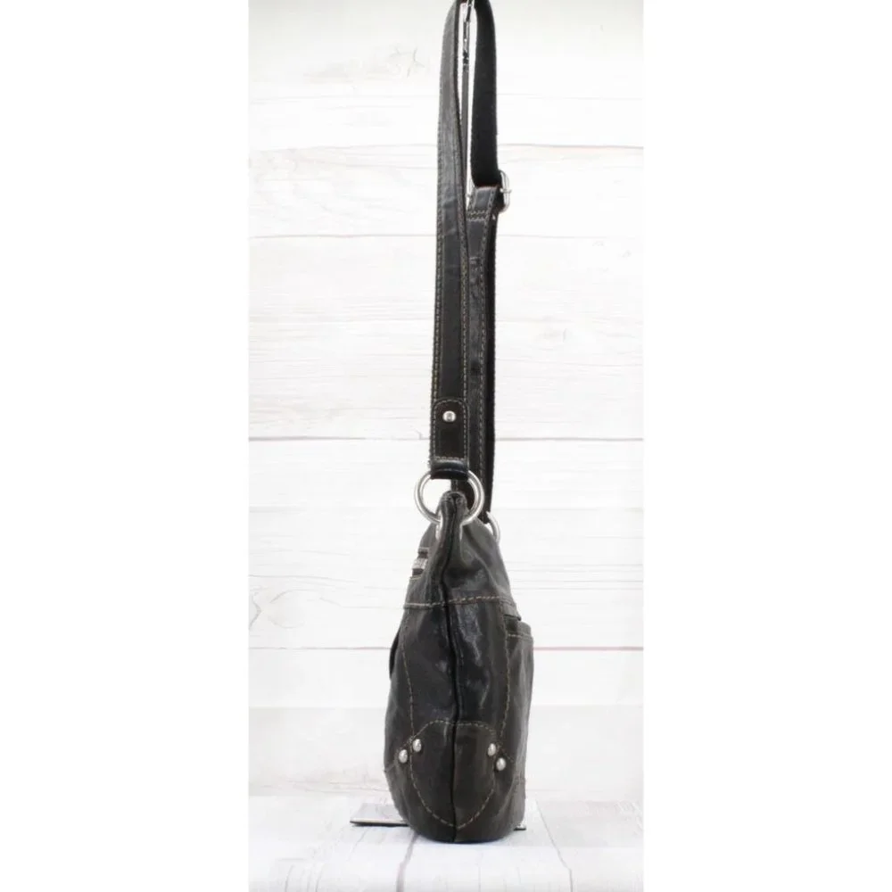 Fossil Black Leather Zip Top Crossbody Purse Shoulder Bag - Picture 5 of 9